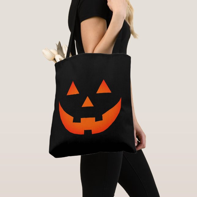 Bolsa Tote Néon-laranja-preto Jack o lanterno Halloween (Close Up)
