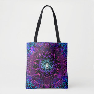 Bolsa Tote Neon Lotus Flower Boho Impressão