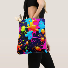 Bolsa Tote Neon Paint Splatter Abstrato Art