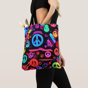 Bolsa Tote Neon Peace Symbol Padrões