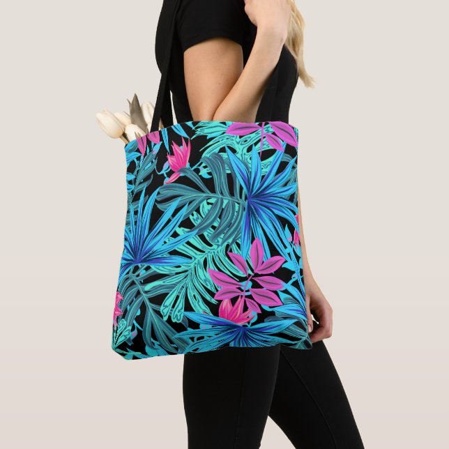 Bolsa Tote Neon Pink e Blue Tropical Plant Standard (Close Up)