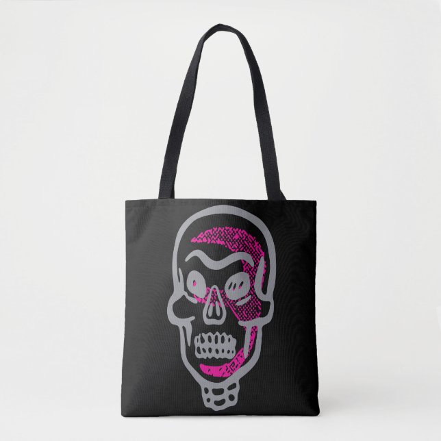 Bolsa Tote Neon Pink Halloween Skull (Frente)