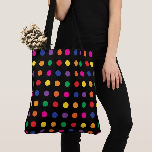 Bolsa Tote Neon Rainbow Pontos Em Preto (Close Up)