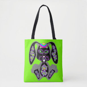 Bolsa Tote Neon Rainbow Sugar Skull Bunny