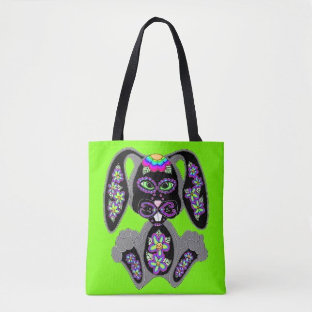 Bolsa Tote Neon Rainbow Sugar Skull Bunny (Frente)