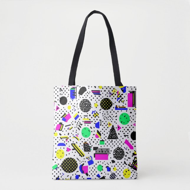 Bolsa Tote Neon Retro Memphis Geometric Chaos Pattern (Frente)