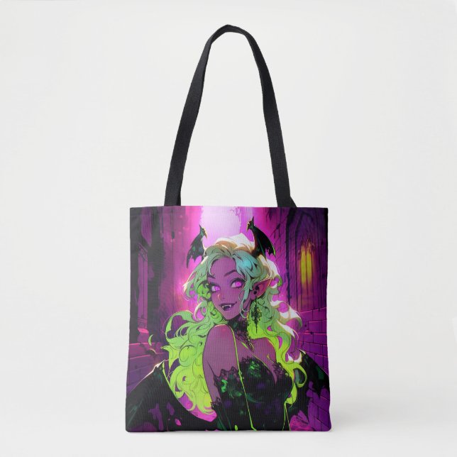 Bolsa Tote Neon Succubus Demon Anime Girl (Frente)