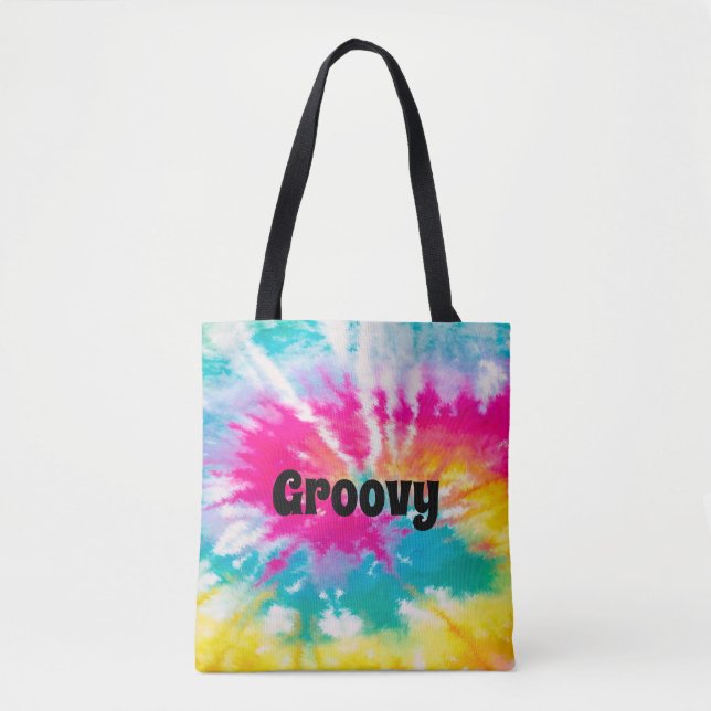 Bolsa Tote Neon Tie Dye Groovy Personalizado (Frente)