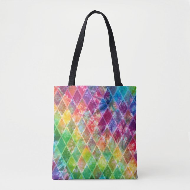 Bolsa Tote Neon Tie Dye Watercolor Harlequin Argyle (Frente)
