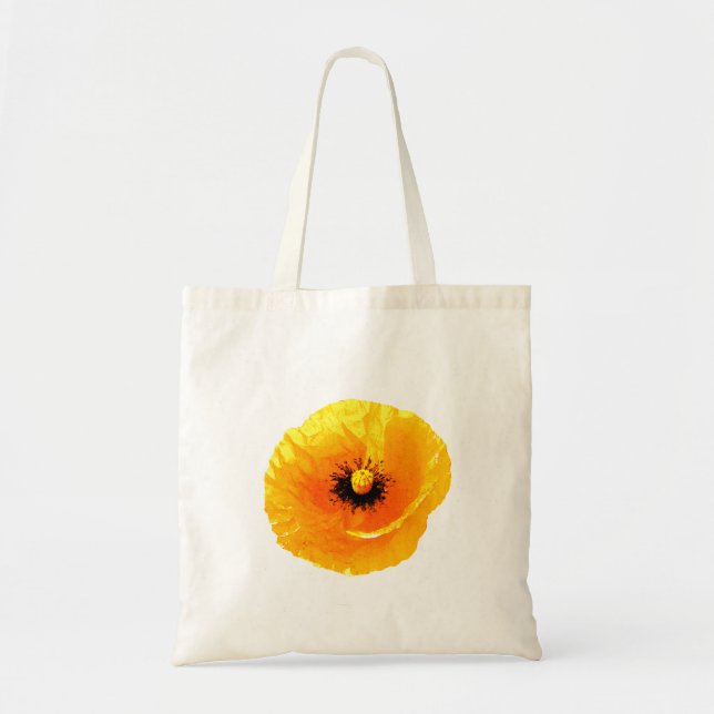 Bolsa Tote Neon Yellow Orange Poppy Abstrato Floral Casamento (Frente)
