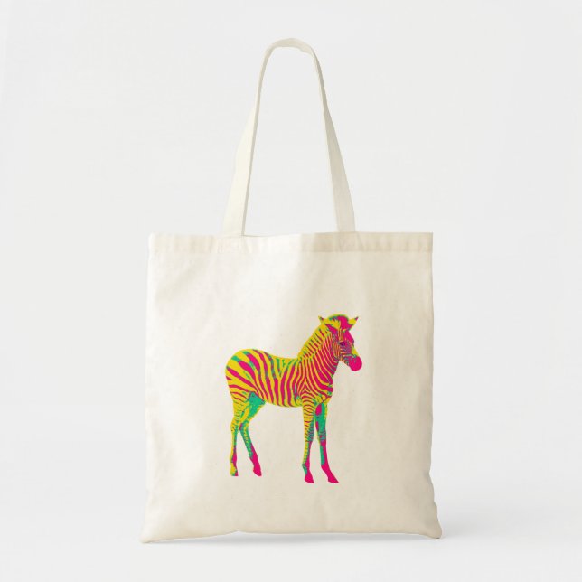 Bolsa Tote Neon Zebra Baby Animal Psicodélico Retro (Frente)