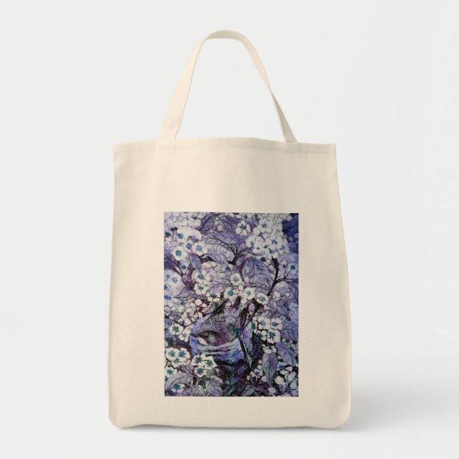 Bolsa Tote NEST DO PÁSSARO, azul branco (Frente)