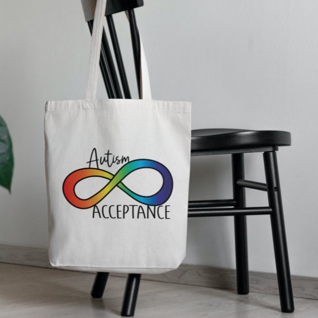 Bolsa Tote Neurodiversity Autismo Aceitação Arco-Íris Botão (Criador carregado)