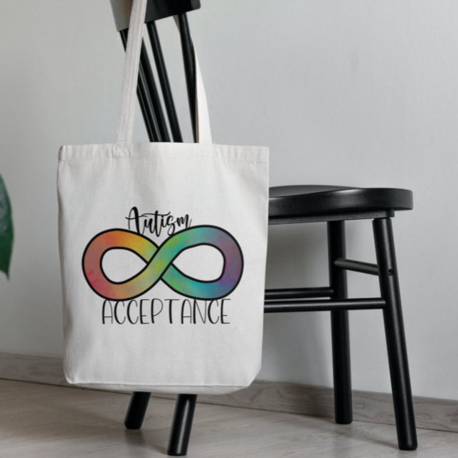 Bolsa Tote Neurodiversity Autismo Aceitação Arco-Íris Botão (Criador carregado)