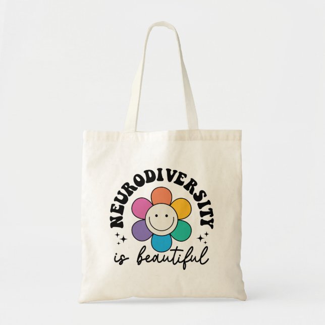 Bolsa Tote "Neurodiversity is Beautiful" Retro Flower (Frente)