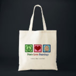 Bolsa Tote Neurologista Personalizado do Peace Love<br><div class="desc">A Neurologia do Peace Love é um saco para um neurologista especializado em distúrbios cerebrais e neurociência. Um presente legal de neurocirurgião ou enfermeira de neurologia.</div>
