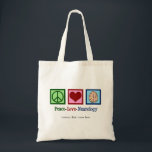 Bolsa Tote Neurologista Personalizado do Peace Love<br><div class="desc">A Neurologia do Peace Love é um saco para um neurologista especializado em distúrbios cerebrais e neurociência. Um presente legal de neurocirurgião ou enfermeira de neurologia.</div>