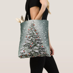 Bolsa Tote Neve Branca em Torres de Natal Verde Ornamentos Co