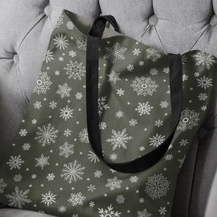 Bolsa Tote Neve Branca Floco de Neve Verde Pinho Escuro
