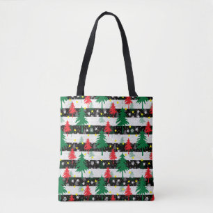 Bolsa Tote Neve Negra Branca Neves Árvores Verdes Vermelhas