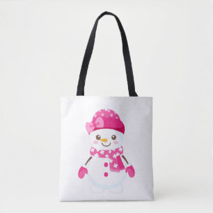 Bolsa Tote Neve Vestindo Chapéu Rosa e Scarf