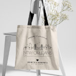 Bolsa Tote New Orleans Wedding | Linha Skyline Estilizada<br><div class="desc">Uma bolsa única para um casamento que acontece na cidade de Nova Orleans. Este bolsa apresenta uma ilustração estilizada do horizonte único da cidade com seu nome embaixo. Esta é seguida pelas informações do dia do casamento em um estilo aberto igual.</div>