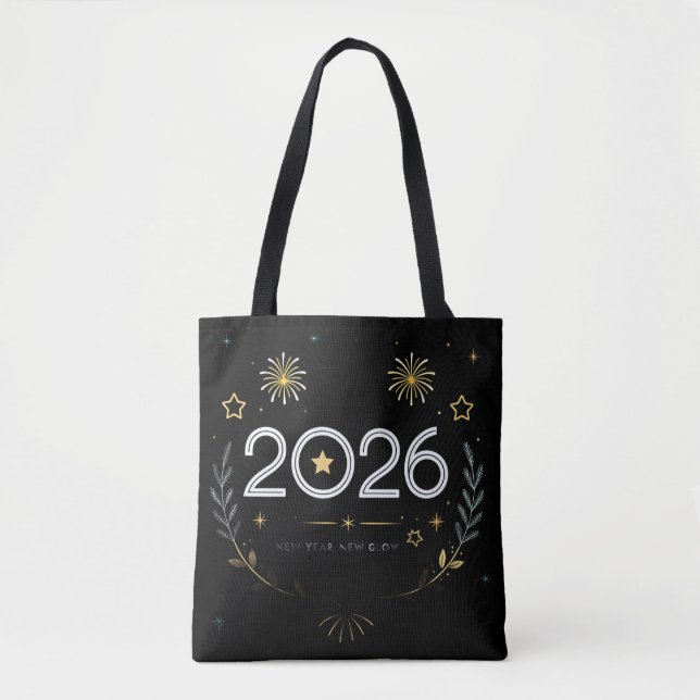 Bolsa Tote New Year 2026 Gold Fireworks “New Year, New Glow” (Frente)
