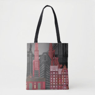 Bolsa Tote New York Elevations by Night - Vermelho
