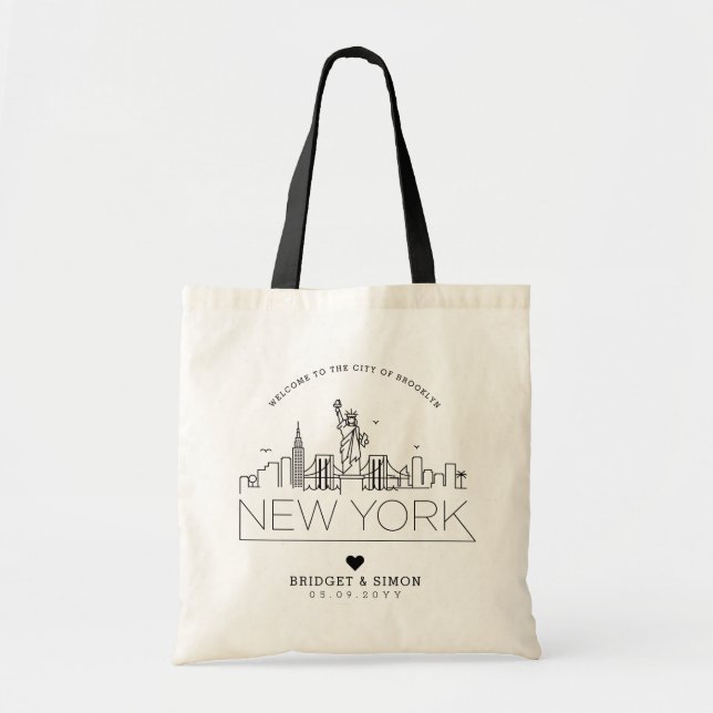 Bolsa Tote New York Wedding | Linha Skyline Estilizada (Frente)