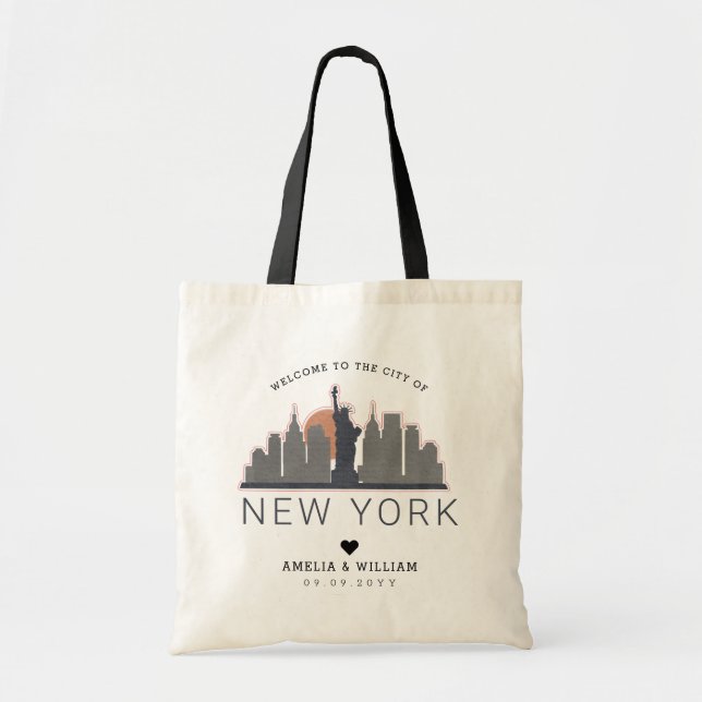 Bolsa Tote New York Wedding | Linha Skyline Estilizada (Frente)