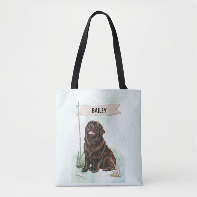 Bolsa Tote Newfoundland Watercolor Personalized Dog (Frente)