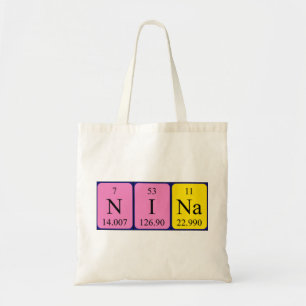 Bolsa Tote Nina com nome de mesa periódico tote saco