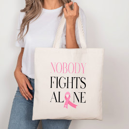 Bolsa Tote Ninguém Luta Sozinho Com A Canvas De Fita Rosa