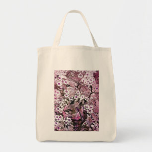 Bolsa Tote NINHO do PÁSSARO, rosa da violeta branca