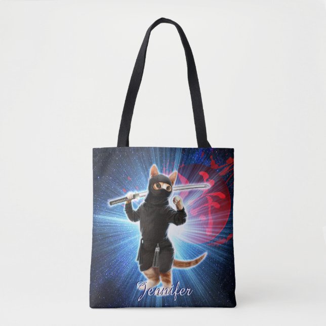 Bolsa Tote Ninja Cat no espaço. (Frente)