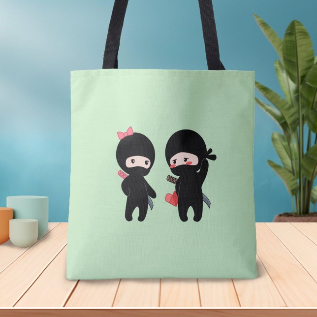 Bolsa Tote Ninja Pair, Boy and a Girl on Green (Criador carregado)