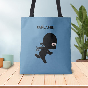 Bolsa Tote Ninja Pequeno com Nome Personalizado em Azul