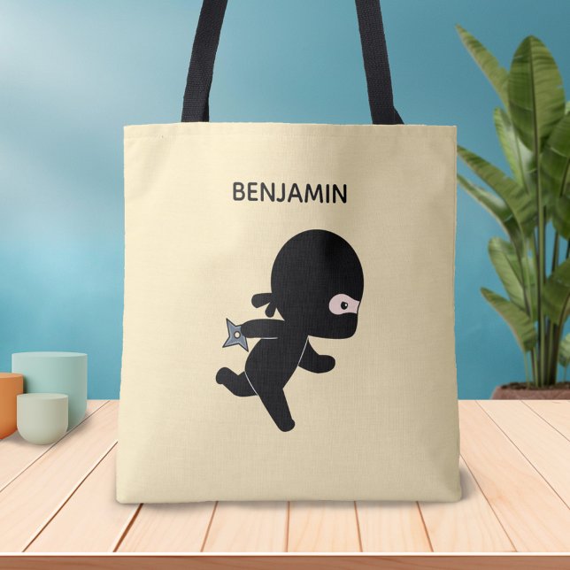Bolsa Tote Ninja Pequeno Executando Nome Personalizado em Ama (Criador carregado)