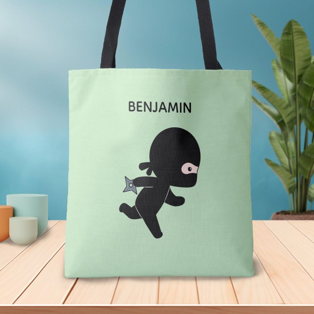 Bolsa Tote Ninja Tiny Executando Nome Personalizado em Verde (Criador carregado)