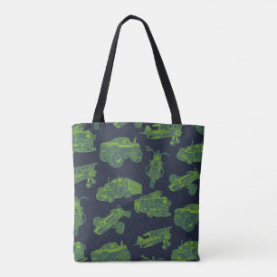 Bolsa Tote No Azul e Verde Em Movimento Veículos Carros Menin