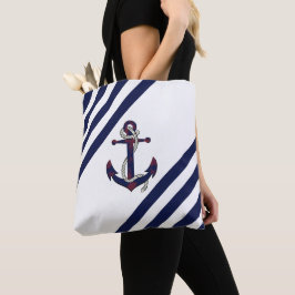 Bolsa Tote Nó/marinho/faixa marinho azul-enferrujada náutica