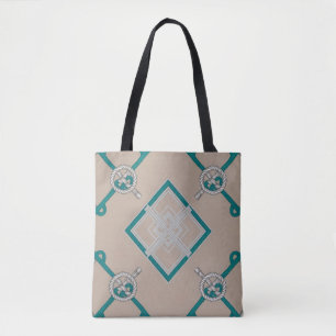Bolsa Tote Nó Náutico Diamante Turquesa, Bege, Branco