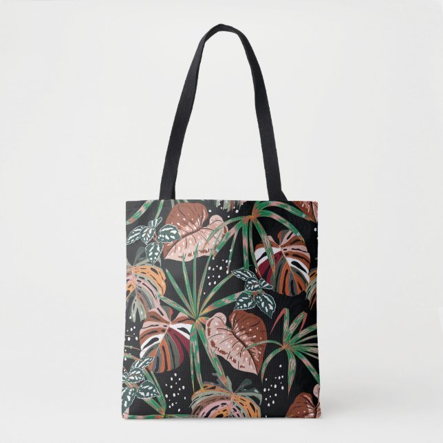 Bolsa Tote Nó Tropical: Padrão de Floresta Exótica Escura (Frente)