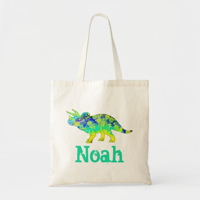 Bolsa Tote Noah Colorful Triceratops Jurassic Dinossaur Art (Frente)