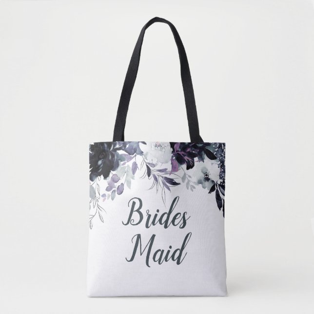 Bolsa Tote Nocturnal Floral Watercolor Elegante Bridesmaid (Frente)