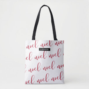Bolsa Tote Noel Script de Natal Vermelho e Branco com Nome