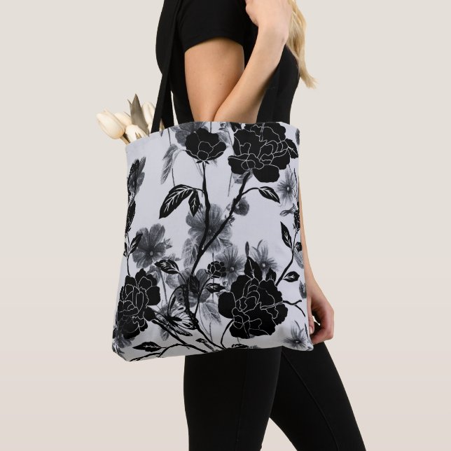 Bolsa Tote Noir Floral de Borboleta Moderna (Close Up)