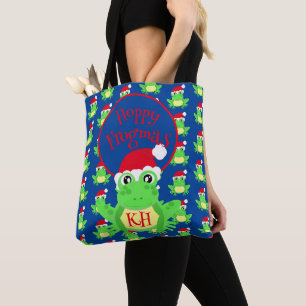 Bolsa Tote Noite Azul Santa Hat, Sapo de Natal