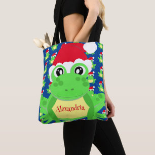 Bolsa Tote Noite Azul Santa Hat, Sapo de Natal