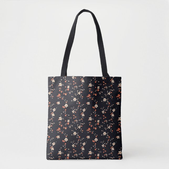 Bolsa Tote Noite Bloom: Padrão Floral Vermelho Invisível (Frente)